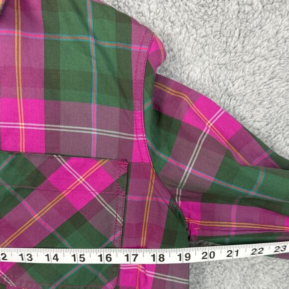 Current/Elliot Women’s Plaid Button Up Shirt Pink Green Fray Hem SZ 1 Fall Basic - Picture 4 of 9